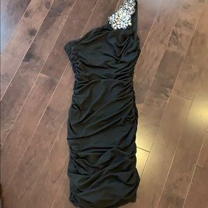 Black ruched mini dress